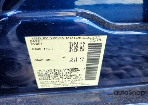 2020 Nissan Altima Sr from USA, damaged, VIN 1N4BL4CV1LC197607